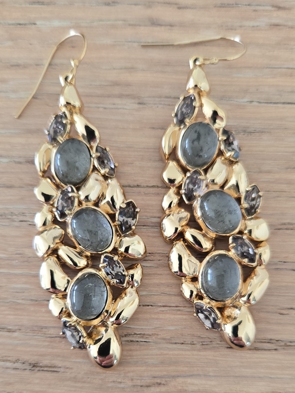 Gold Drop Earrings with Gray EDWARDIAN Moonstones- Women Jewelry